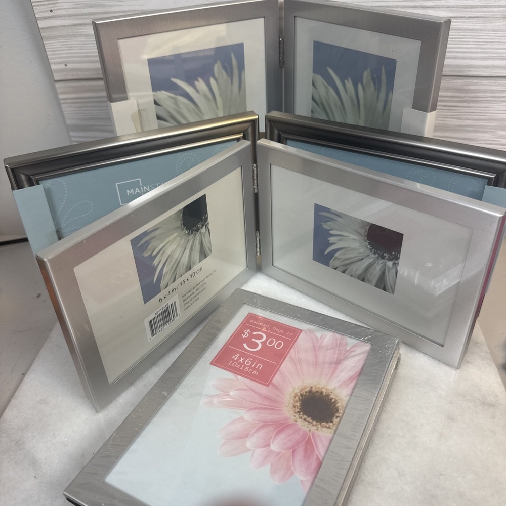 3 Small Silver Foldable Picture Frames 2 Singles